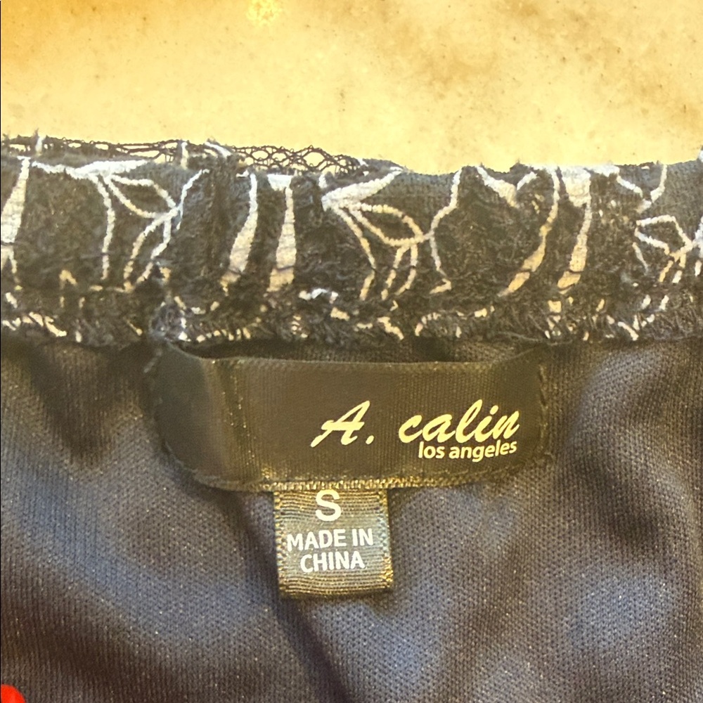 NWOT A. CALIN midnight navy Floral Lace Off-Shoulder Romper - Picture 3 of 6